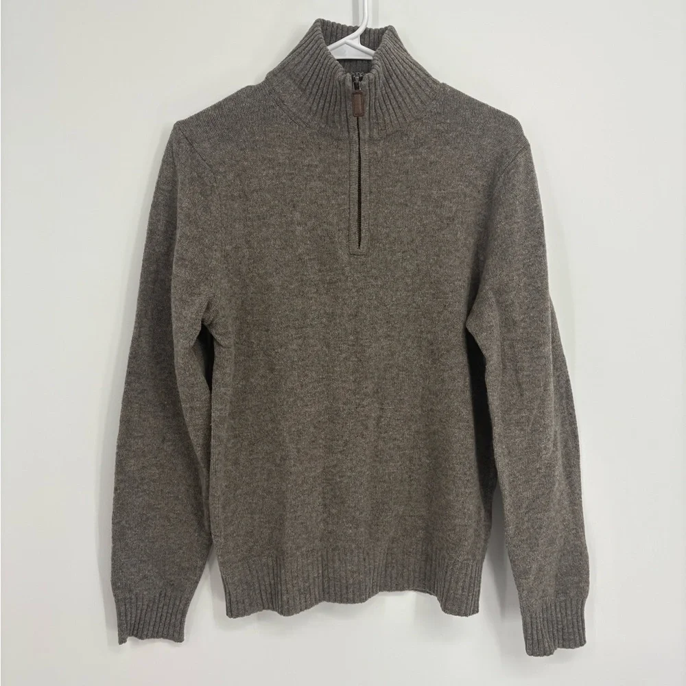 J. Crew Men's Gray 100% Lambswool Half Zip Sweater